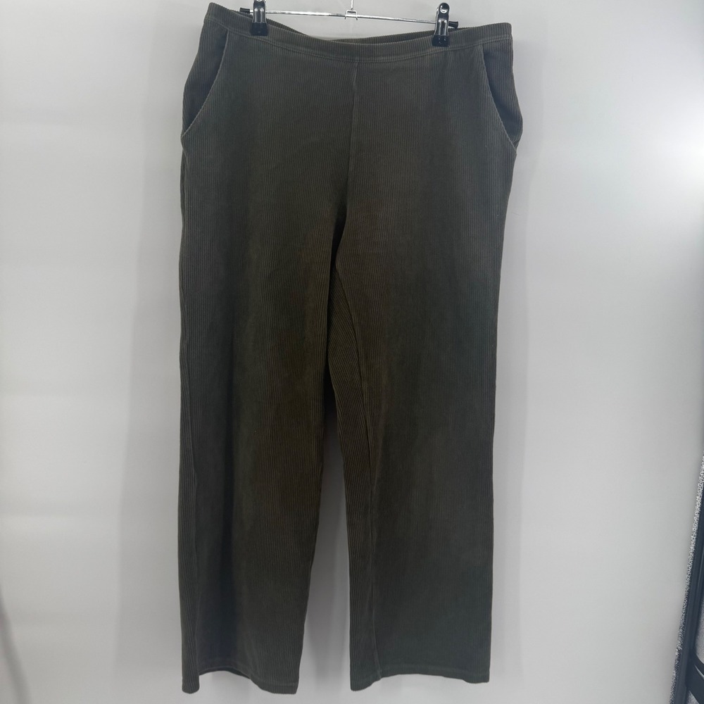 LL Bean Womens Olive Green Corduroy Straight Leg Pull On Pants L Reg 237234